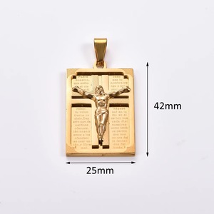 Collier pendentif croix de Jésus en acier inoxydable rectangulaire pour hommes et femmes, breloques chrétiennes, chaîne, amulette biblique en métal, bijoux - Product Image 2