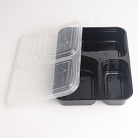 Magnetronbestendige 3-delige wegwerpvoedselcontainers van PP, 150 stuks, stapelbaar, zwart, milieuvriendelijk, BPA-vrij, recycleerbaar deksel