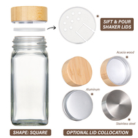 Contenants à Épices Carrés de Cuisine de 120 ml (4 oz) avec Couvercle en Bois et Couvercle en Bambou pour Sel et Assaisonnement
