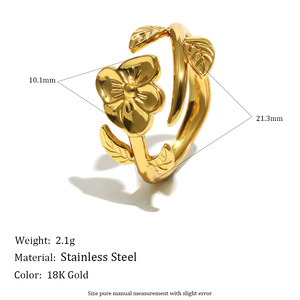 18K Gold Plated Stainless Steel Open <b>Adjustable</b> <b>Ring</b> Set Geometric Swirl Floral Finger <b>Rings</b> For Women Daily Party Jewelry - Product Image 1