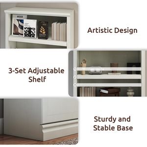 Librero Alto Moderno de Madera con Puertas, Estantería Ajustable para Oficina o Biblioteca, Mueble para <span class=keywords><strong>Libros</strong></span> con Base Antideslizante para Sala de Estar o Dormitorio - Product Image 6
