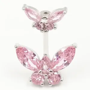 Nouveau Bijou de Piercing Tendance en Argent Sterling 925, Décoration Ombilicale Papillon avec Zircon Incrusté, Style Direct et Moderne - Product Image 1