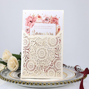 Tarjeta de invitación de boda de color <span class=keywords><strong>azul</strong></span> marino/rojo vino/dorado/rosa/<span class=keywords><strong>Blanco</strong></span>/Marfil, tarjeta de matrimonio, papel cortado con láser - Product Image 5