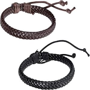 Pulseras de Cuero Trenzado Negro y Marrón Personalizadas para Hombre y Mujer, Estilo Surfista - Product Image 1