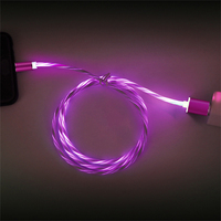 Luz de flash de color LED 3 en 1 Cable USB magnético 2.4A Carga rápida con conectores Micro-usb/Type-c/8 Pin Cable USB multipuerto