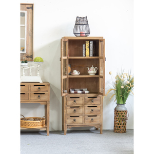 Rustic Farmhouse Accent Cabinet Furniture Recycled <b>Pine</b> Wood <b>Cupboard</b> Bookcase Cabinet with Glass Door and 6 Drawers - Product Image 4