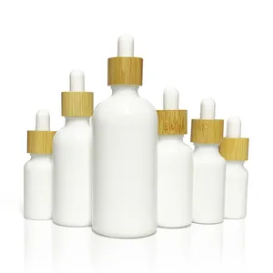 China White Porcelain Bamboo Lid Serum Bottle With Pipette For Cosmetic Oil Packaging Real Wooden Dropper Cap