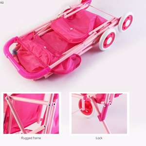 Nouveau design Lovely Girl Play House Landau en fer <span class=keywords><strong>double</strong></span> places Jouet pour bébé Poupée jumelle Poussette - Product Image 2