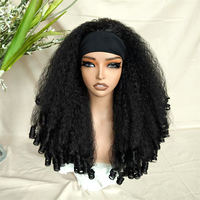 Perruques Afro Bouclées Frisées pour Femmes Noires, Perruque Longue à Bandeau Synthétique Classique, Cheveux Ondulés et Volumineux, Perruques Sans Colle