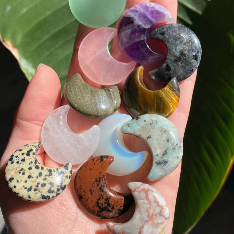 34 вида в ассортименте 30 мм фигурка из хрусталя Луны/драгоценный камень, агат, нефрит, натуральный камень, полумесяц, хрустальные ремесла/Карманный Камень