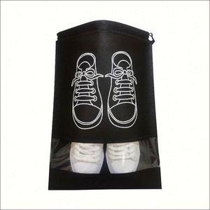 Home-use <b>Drawstring</b> Non-woven Fabric <b>Waterproof</b> Customizable Logo Printing Fashionable Travel Storage <b>Bag</b> for Shoes - Product Image 1