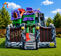 Château Gonflable Hanté en Promotion avec Toboggan Double et Aire de Jeu Extérieure pour Enfants