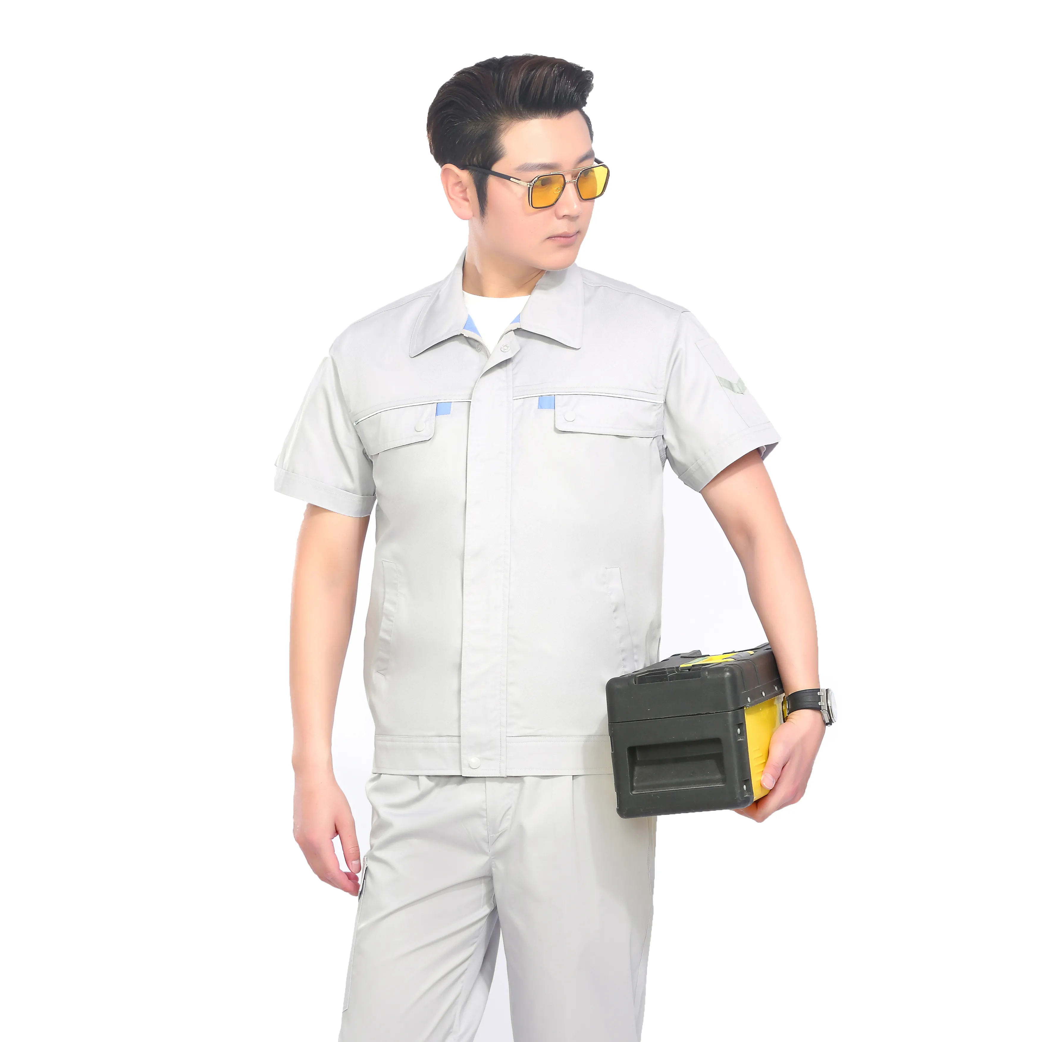 M3反射ストリップ付き夏半袖着用衣類カバーオール労働保護衣類作業服オーバーオール