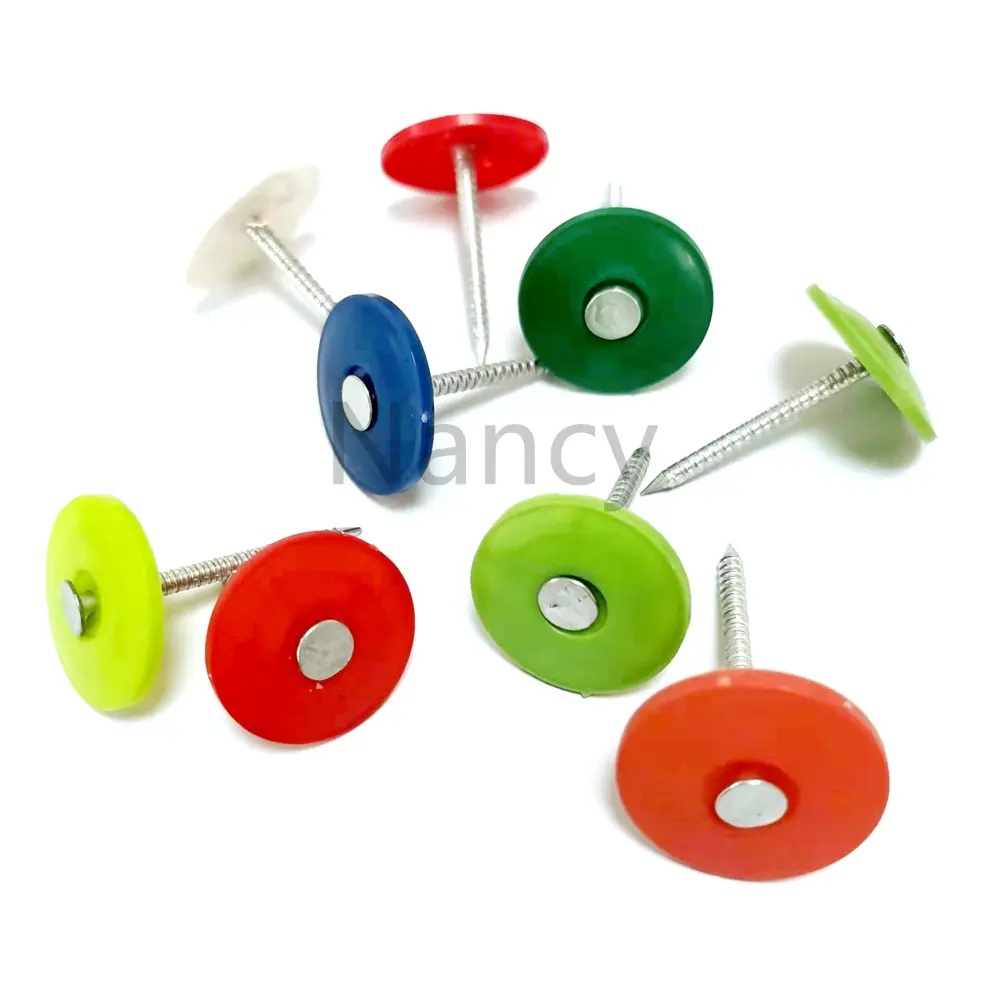 7/8"X12ga Galvanized Plastic Cap Nails Blue or Red Plastic Round Cap Nail Diamond Point Button Nails
