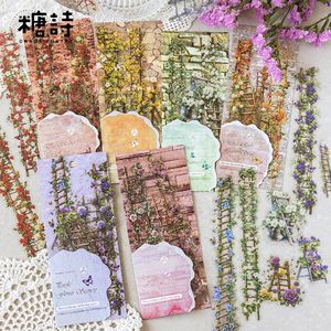 Tangshi PET tinta blanca tira larga pegatina paquete una serie de estilo InS escalera de flores planificadores de mano para paisaje de bricolaje - Product Image 1