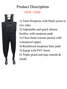 Cuissardes en néoprène 5 mm avec doublure en nylon noir, boucles <span class=keywords><strong>de</strong></span> fixation rapides réglables, poche chauffe-mains, bottes en PVC et genoux renforcés - Product Image 2