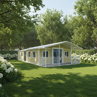 Maison conteneur extensible de luxe moderne entièrement personnalisée avec toit triangulaire, 2 chambres, cuisine, salon et salle de bain