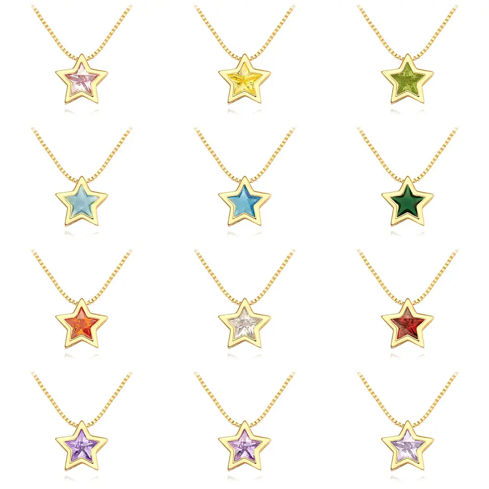 Vente en gros Pendentif étoile personnalisé résistant au ternissement Collier étoile à breloque en cristal de zircon plaqué or pour femmes