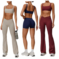 Ensemble de 2 pièces de vêtements de yoga pour femmes, écologiques, respirants, à carreaux, avec soutien-gorge et leggings à taille élastique pour la salle de sport et le fitness