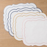 Serviettes en lin 100% pur lin, brodées et festonnées, pour table de salle à manger classique française, idéales pour mariages et hôtels