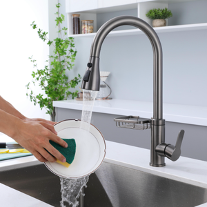 Grifo de Cocina Extraíble de Acero Inoxidable 304 Negro Mate, Diseño Moderno, Válvula de Cerámica para Agua Fría y Caliente, Giratorio - Product Image 2