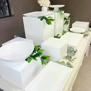9 pièces/ensemble présentoir de buffet en acrylique blanc Cube gigogne présentoir de nourriture contremarches en acrylique pour la fête de mariage