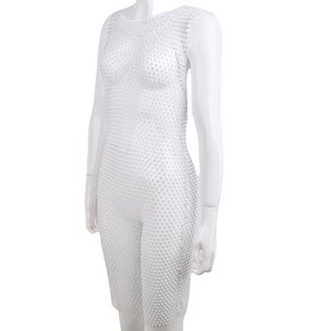 Vestido midi sin mangas con cuello redondo de malla para mujer, ropa de club con capas transparentes - Product Image 5