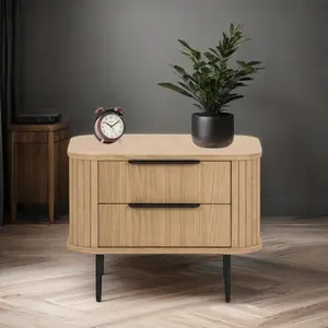 OEM Modern Solid Wood Nightstand Set With 2 Drawers MDF Nightstand Metal Legs Bedroom Furniture For Living Room Or Home Use