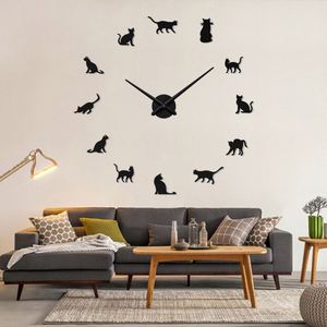 Cute Cat Wall <b>Clock</b> DIY Mute <b>Digital</b> <b>Clock</b> 3D Acrylic Mirror Wall Stickers for Home Living Room Office Pet Store Decor - Product Image 1