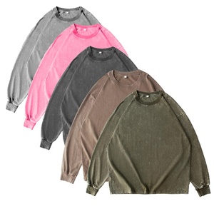 Custom Vintage Acid Wash T-Shirt 100% <strong>Cotton</strong> Long Sleeve Plus Size Graphic Street <strong>Wear</strong> Wholesale Print Sweatshirt Custom Logo - Product Image 2
