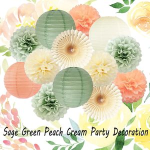 Éventail en papier couleur pêche sauge, motif étoile, très populaire, réutilisable, pour anniversaire, cadeau de mariée, décoration de mariage, fiançailles et fête - Product Image 2