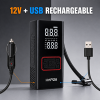 Compresseur d'air sans fil pour pneus, compatible allume-cigare 12V et double charge USB, double affichage numérique, aérations latérales, préréglages