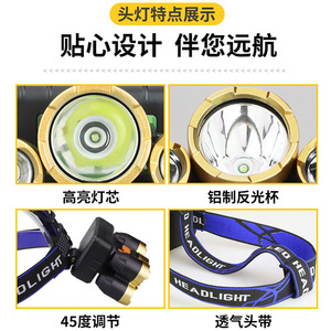 Linterna Frontal LED Recargable Xinster de Cinco Cabezas con Haz de Luz de 200m para Pesca y Minería - Product Image 4