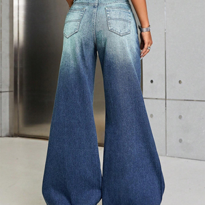 Vente en gros Nouvel arrivage de jeans mode grande taille noirs pour femmes jeans délavés à jambe large - Product Image 3