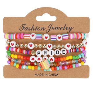 Pulseras de Cuentas de Moda, Pulseras Elásticas de Cuentas de Arcilla Coloridas, Set de Regalo Pride Equality Love Wins, Hecho en China - Product Image 5
