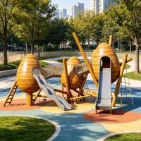 Équipement de terrain de jeux à thème commercial, structure de jeu extérieure non motorisée pour enfants avec toboggan et filet de cordes pour parc communautaire et complexe hôtelier