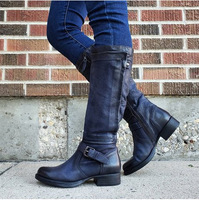 Nouvelles Bottes Hautes à Boucle Unique 2026 avec Fermeture Éclair Latérale Intégrale, Style Vintage Bordeaux, Talon Carré Bas Tendance, Chaussures Décontractées