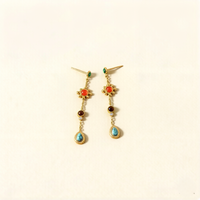 Boucles d'oreilles pendantes à pompon en acier inoxydable plaqué or 18 carats, style rétro tendance, avec pendentif en pierre naturelle (turquoise, œil de tigre, zircon) – Cadeau