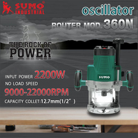 Routeur à bois manuel SUMO de qualité industrielle, 2200W, 22000 tr/min, moteur à noyau en cuivre, coque en plastique ABS, mandrin de 12,7 mm, vert