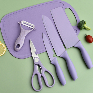 Mới sáng tạo ý tưởng sản phẩm 2025 6 cái đầy màu sắc dao thép không gỉ thiết lập với người giữ dao và lúa mì rơm thớt - Product Image 2