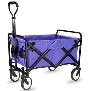 Foldable 4 Wheel Trolleyl Wagon Hand Garden Collapsible Portable Folding Cart Trolley Shopping Mall Steel + Polyester 1pc/carton