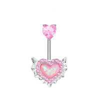 CRYSPURE Cadeau pour enfants Nouvelle tendance Piercing de nombril en acier inoxydable anti-allergie avec opale imitée en forme de cœur et d'aile