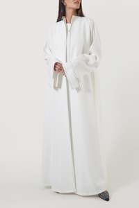 Clothing Manufacturer Oem Custom Modest <strong>Dubai</strong> <strong>Design</strong> Plus Size Ramadan Luxury Open Front White Line Details Women Casual <strong>Abaya</strong>