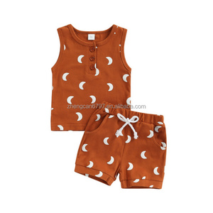 Unisex Custom Two-Piece Set for <strong>Newborn</strong> Babies Moon Printing <strong>Vest</strong> and Shorts Summer Cotton Outfits for Boys and Girls - Product Image 5