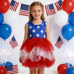 Vestido <span class=keywords><strong>de</strong></span> Verano con Estampado del 4 <span class=keywords><strong>de</strong></span> Julio para Niñas Pequeñas <span class=keywords><strong>de</strong></span> 4 a 12 Años, Vestido <span class=keywords><strong>de</strong></span> Fiesta con Estampados Personalizados - Product Image 1