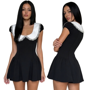 Nouvelle Collection Été 2026 – Robe Courte Décontractée en Tissu Écologique Coupe Droite à Motif Uni pour Femme, Taille Naturelle - Product Image 1