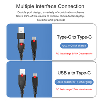 Câble de charge rapide pour téléphone portable 60W Type C 2 en 1, USB A vers USB C, vente en gros en stock pour téléphone portable