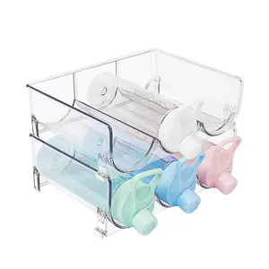 Eco-Friendly Plastic Pantry and Fridge Water Bottle Organizer - Stackable Clear Wine Rack Storage Container