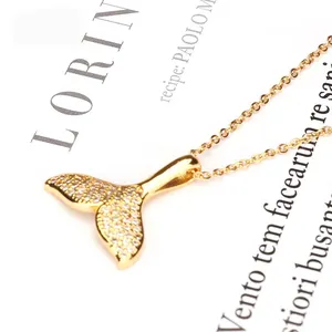 Popular Zircon Mermaid Fish Tail Pendant Necklace 18K Gold Plated Dolphin Fish Tail Crystal Anime Fairy Whale Charm Hot Sale