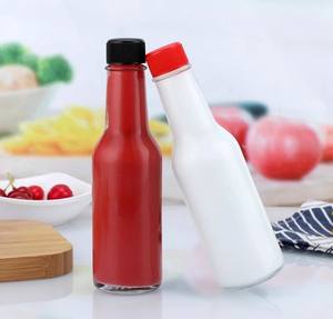 Fabrik preis Glas Soja Hot Sauce Spender Glasflasche 150ml 250ml Chill Glasflasche mit Kunststoff kappe Schrumpf folie - Product Image 4